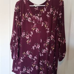 Gorgeous gently used maroon blouse with floral